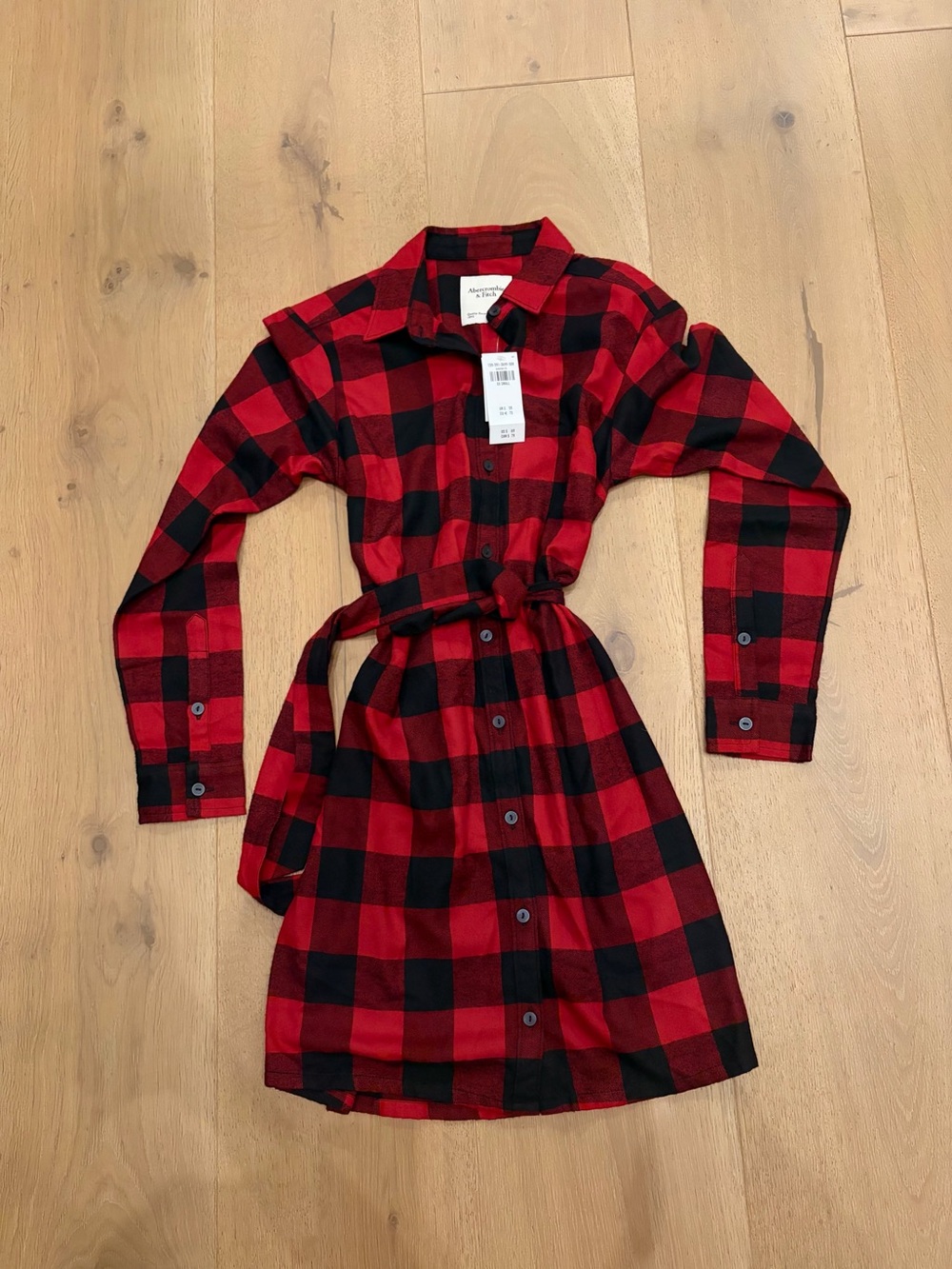 NWT Abercrombie & Fitch Red and Black Buffalo Plaid Button Down Tie Dress